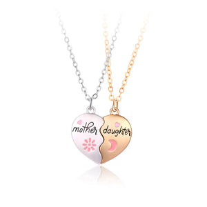 Mother Daughter Heart Pendant Necklace