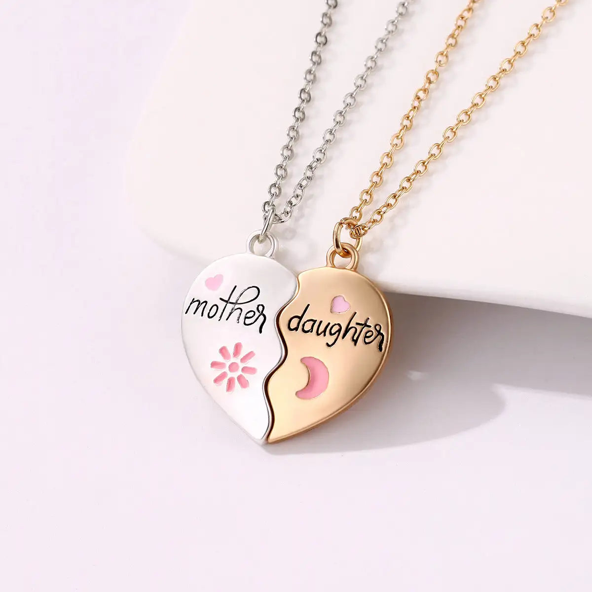 Mother Daughter Heart Pendant Necklace