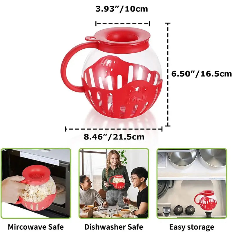 Microwave Glass Popcorn Popper With Silicone Lid