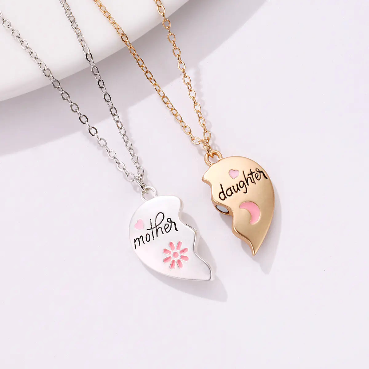 Mother Daughter Heart Pendant Necklace